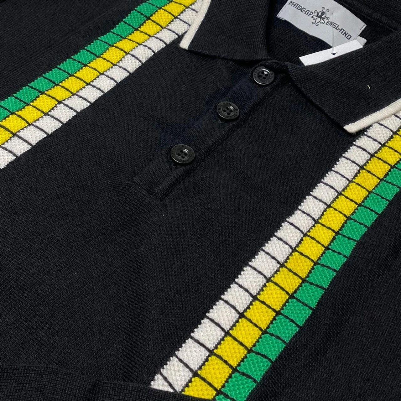 Zodiac Mod Textured Raised Stripe Knitted Polo Shirt Black 9 Zodiac Mod Textured Raised Stripe Knitted Polo Shirt Black - Image 9