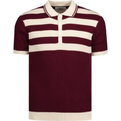 Terry Retro Mod Ribbed Stripe Polo (BB) -Men's Clothing Shop madcapeng terry rib stripes polo zinfandel front 34715.1661260294
